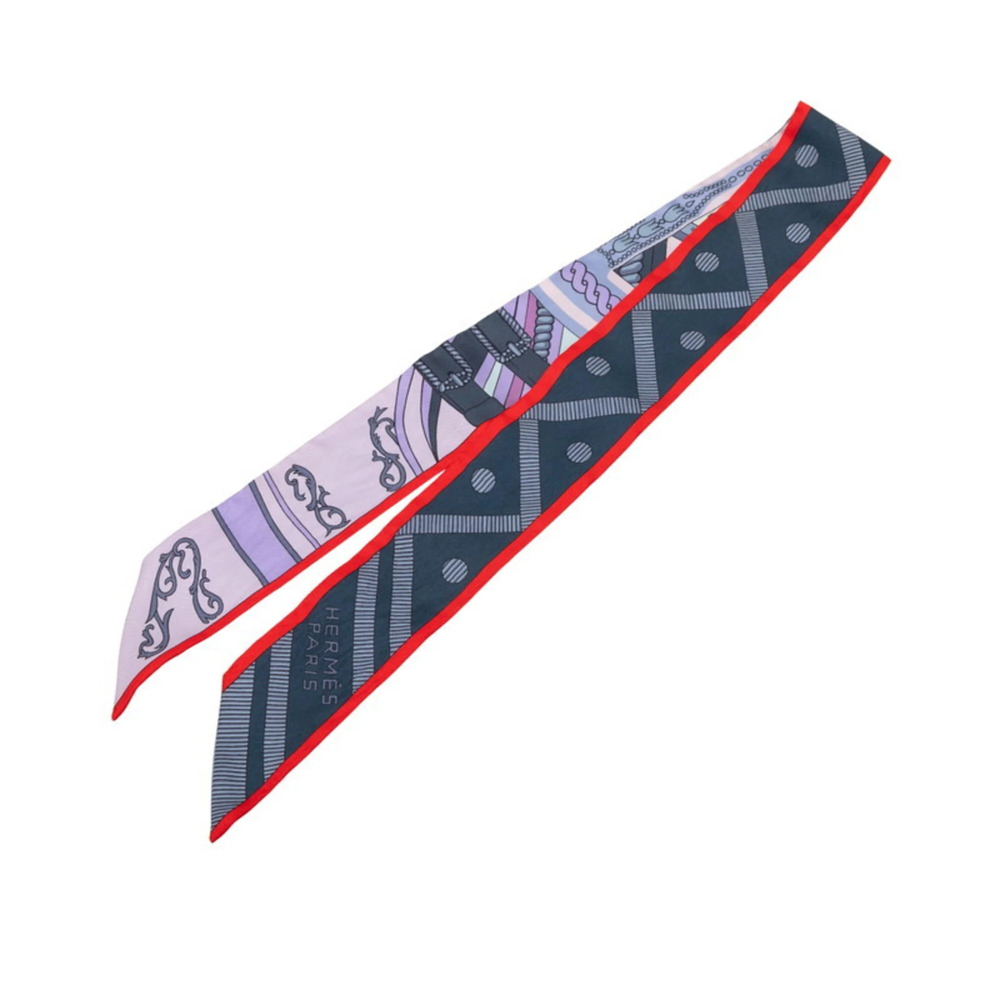 Hermes Twilly "Balade en Berline" scarf/muffler, purple/multicolor silk, wome...